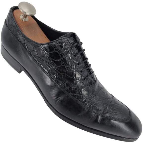 Mezlan Other - Mezlan Exotic Crocodile Leather Black Dress Shoes Mens 11.5M Apron-toe Oxfords